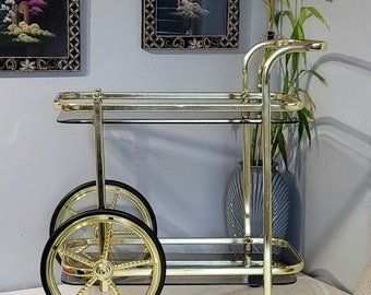 RESERVADO, Carrito de bar de latón, Cristalería de latón, Carrito, Hollywood, Regency, Carrito de bar con ruedas, Vintage, Carrito de latón, MCM, Artículos de bar, Comedor y servicio