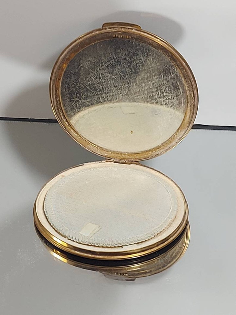Antique Make up Compact, Original Powder and Puff, Gold Casing, Black ...