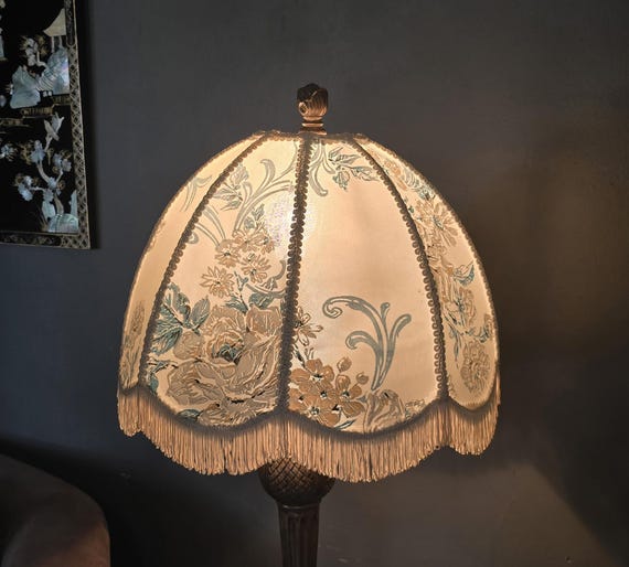 Fringe Shade, Vintage, Lamp Shade, Silk Floral, Home Decor