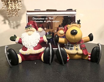 光ファイバーランプ、クリスマスデコレーション、ビンテージ、ポリレジン、光るサンタ、トナカイ、像、置物、照明、ホリデーデコレーション、イルミネーション、