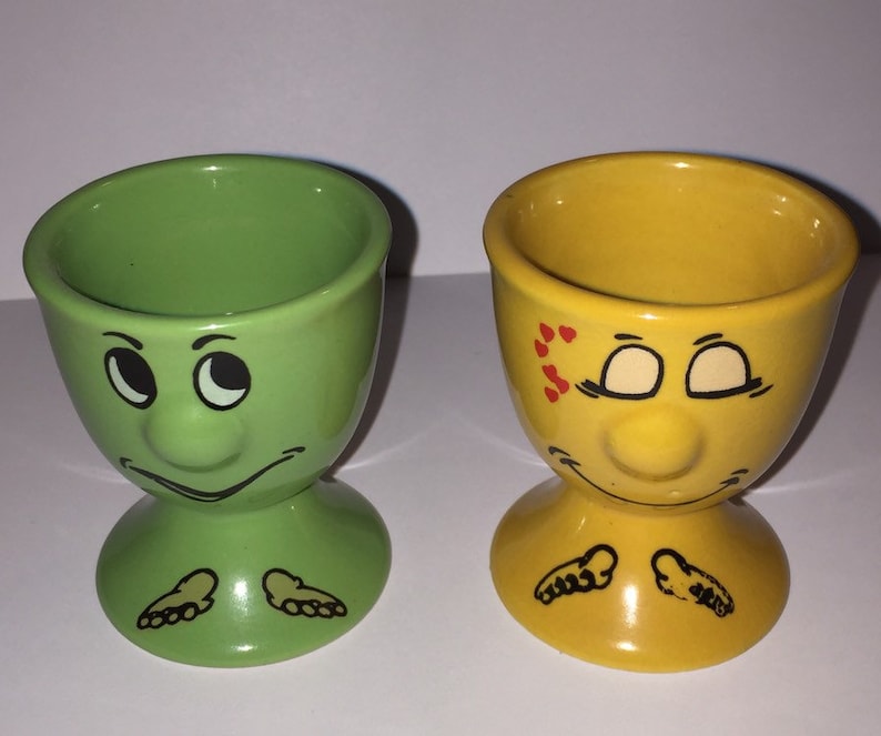 Aris Egg cups Vintage Funny Face Egg Holders Signed Etsy