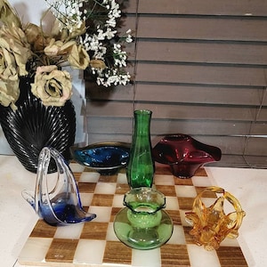 Miniature Art Glass, Sold Separately, Vintage, Hand Blown Glass, Amber, Green, Blue, Red, Art Glass, Home Decor, Dish, Bowl, Trinket, Vase