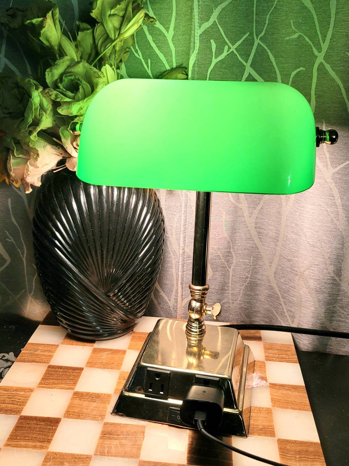 America Antique Green Bank Lamp Living Room Retro Table Lamp Study