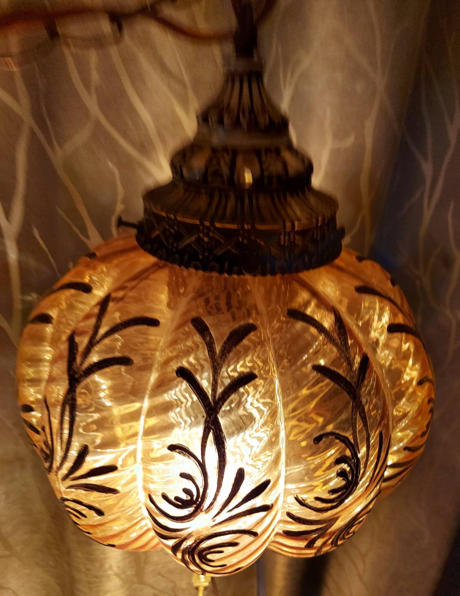 Swag Lamp Vintage 70s Amber Glass Globe Swag Chain Swag Etsy