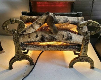 Magicoal Electric Fireplace Heater Antique Brass Logs - Etsy Ireland