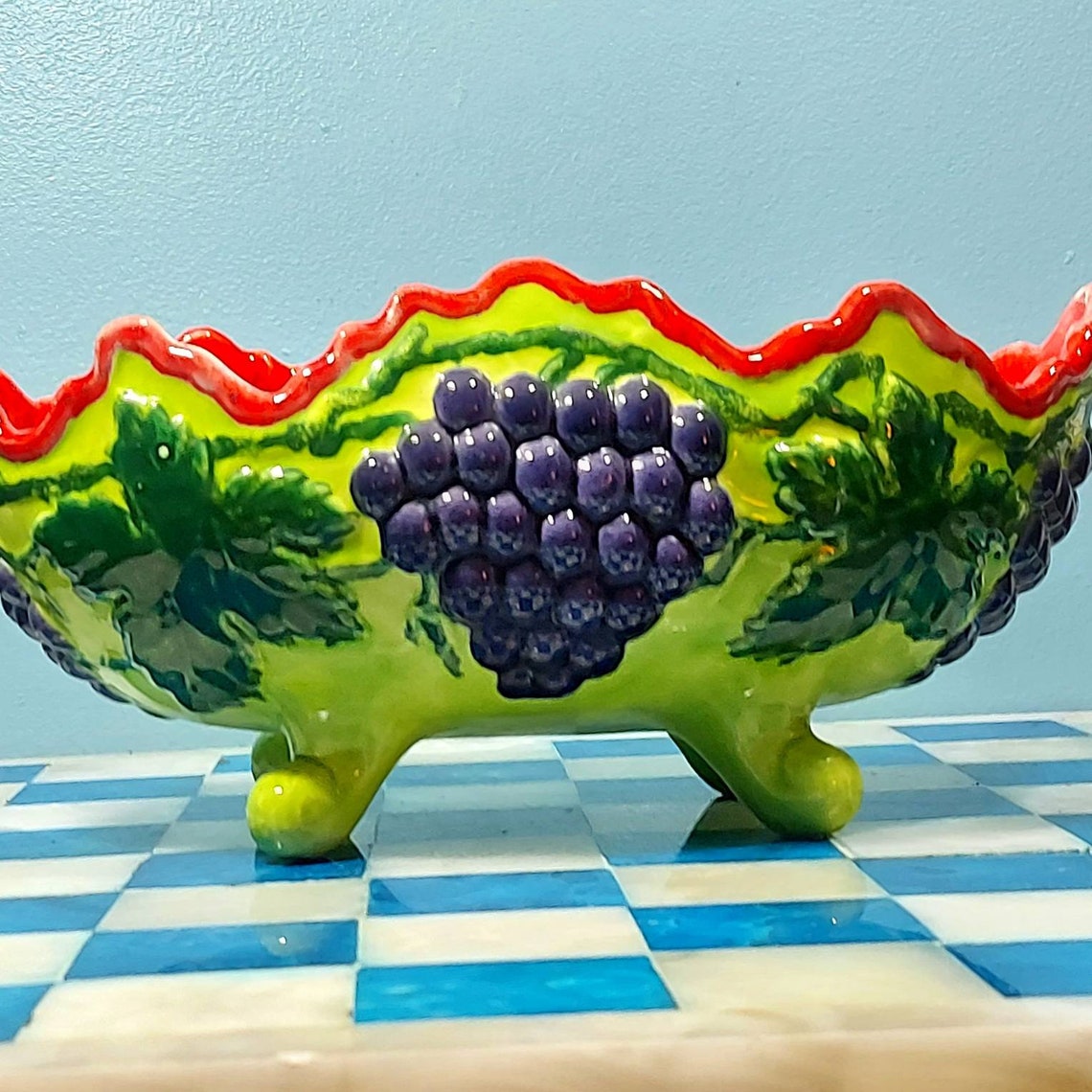 Ceramic Fruit Bowl Footed Dish Kitchenware Vintage Fruit Etsy UK