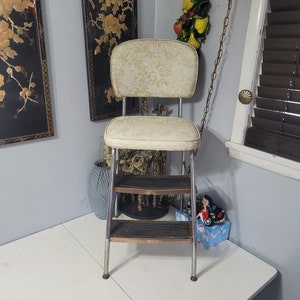 Chair with Step Stool, Vintage Kitchen Chair, Step Stool, Vinyl, Chrome, Furniture, Ladder, Chair Stool, Kitchen, Furniture,