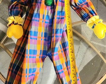 ゴム製の顔のピエロ人形、ヴィンテージ60年代、木製ボディ、ゴム製の顔