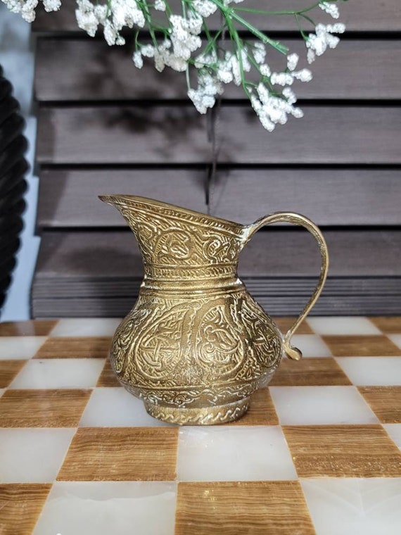 Antique Brass, Engraved Pitcher, Etched Brass, Sma