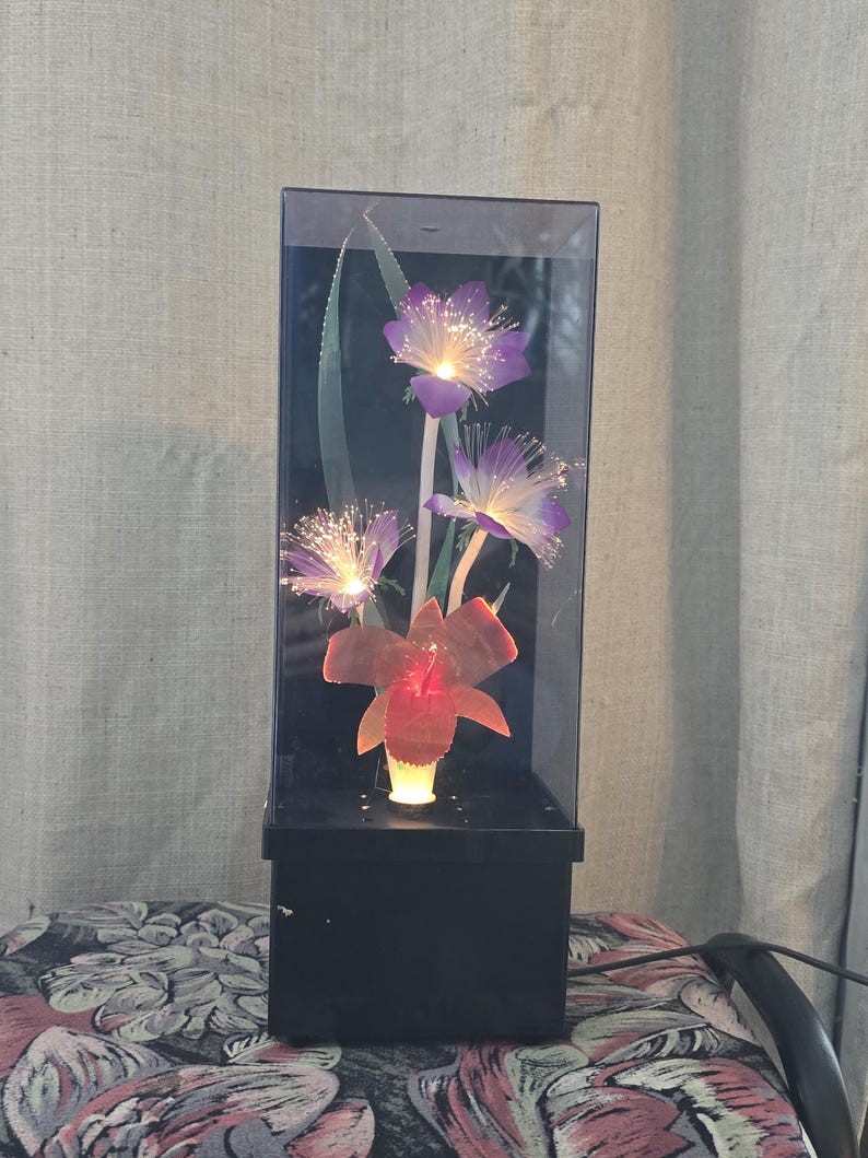 Fiber optic, Musical Lamp, Vintage 80's Fibre Optic Light, Musical, Flower Display, Ornament, Retro, Lamp, Lighting, Home Decor, image 2