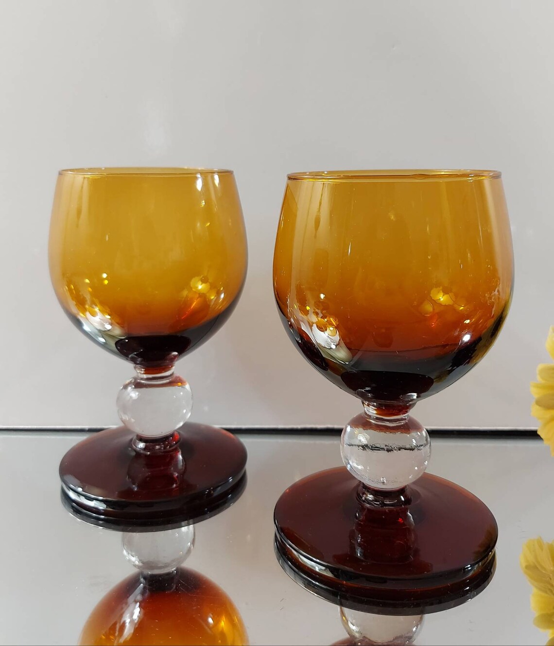 Cordial Glassware Set Vintage Amber Glass Shot Glass Ball Etsy