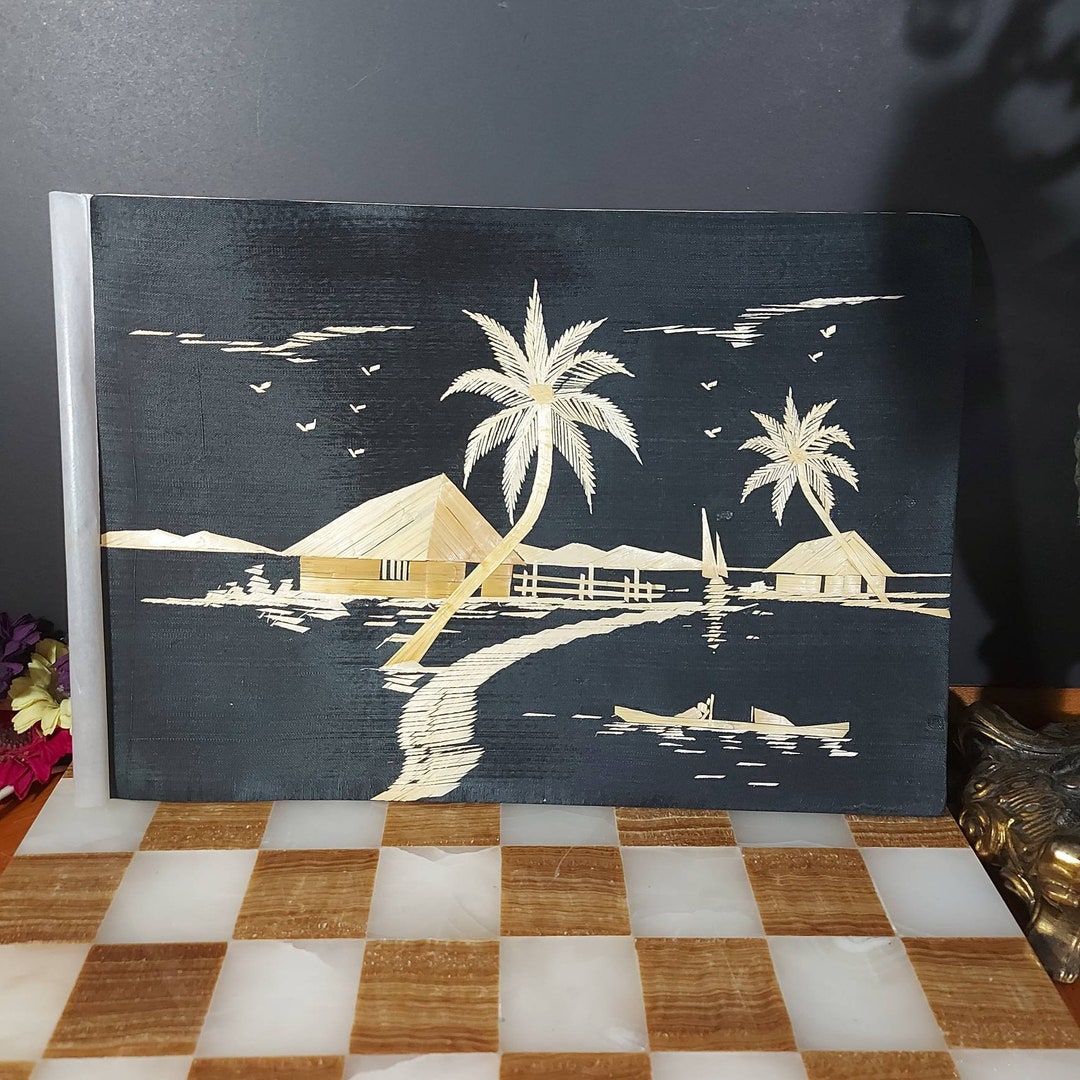 Genuine Rice Straw Art Vintage Leaf Art Asian Oriental Etsy