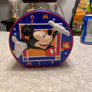 Tin Lunchbox, Mickey Mouse, Handled Tin, Vintage,  Collectible Tin, Sewing Box, Keepsake Box, Raised,