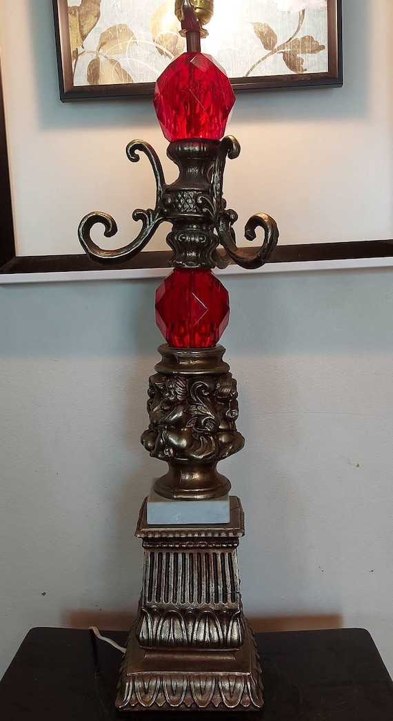 Antique Brass Cherub Lamp, Vintage Ruby Red Glass, Marble Glass, Hollywood  Regency, Brass, Vintage Table Lamp, Home Decor, MCM -  New Zealand