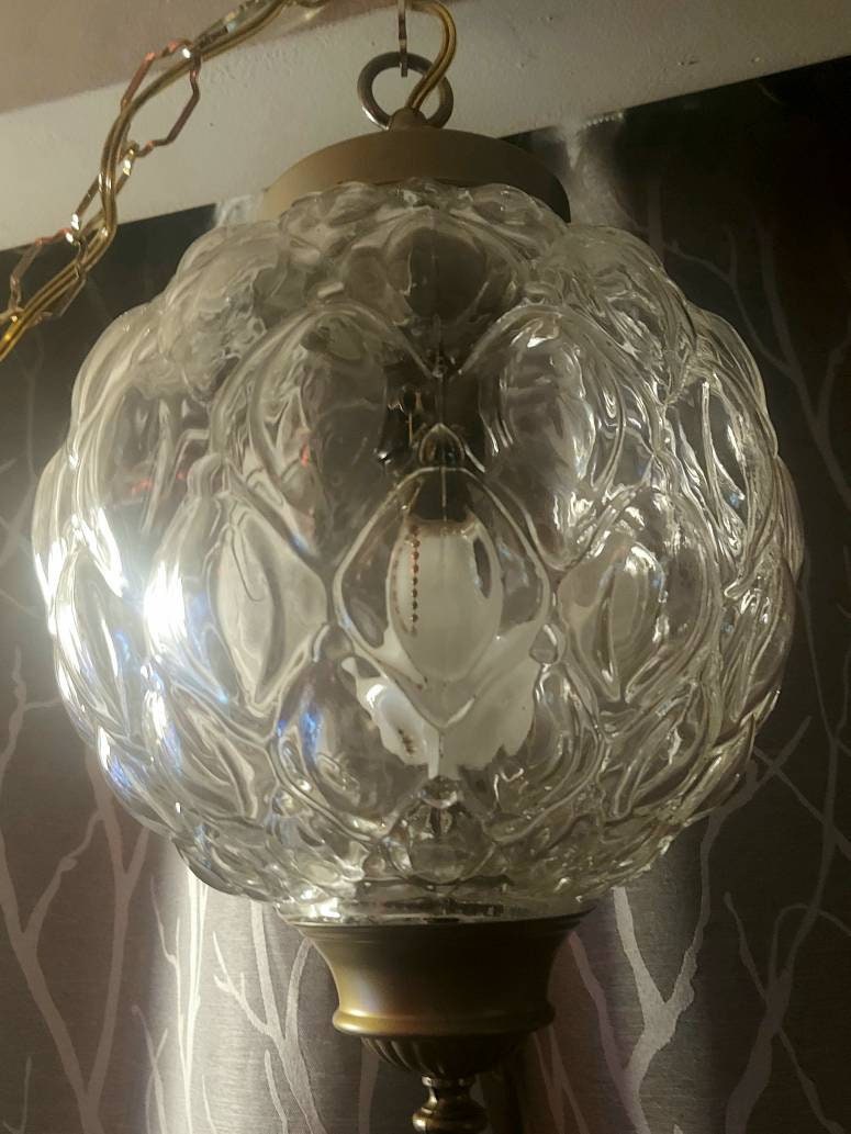 Swag Lamp Bubbled Glass Hanging Lamp Vintage 70s Clear Etsy
