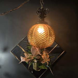 Swag Lamp, Ribbed Orange Glass, Solid Brass Hanging Lamp, Vintage, Globe, Swag, Chain, Lighting, Hanging Lamp, Home Decor