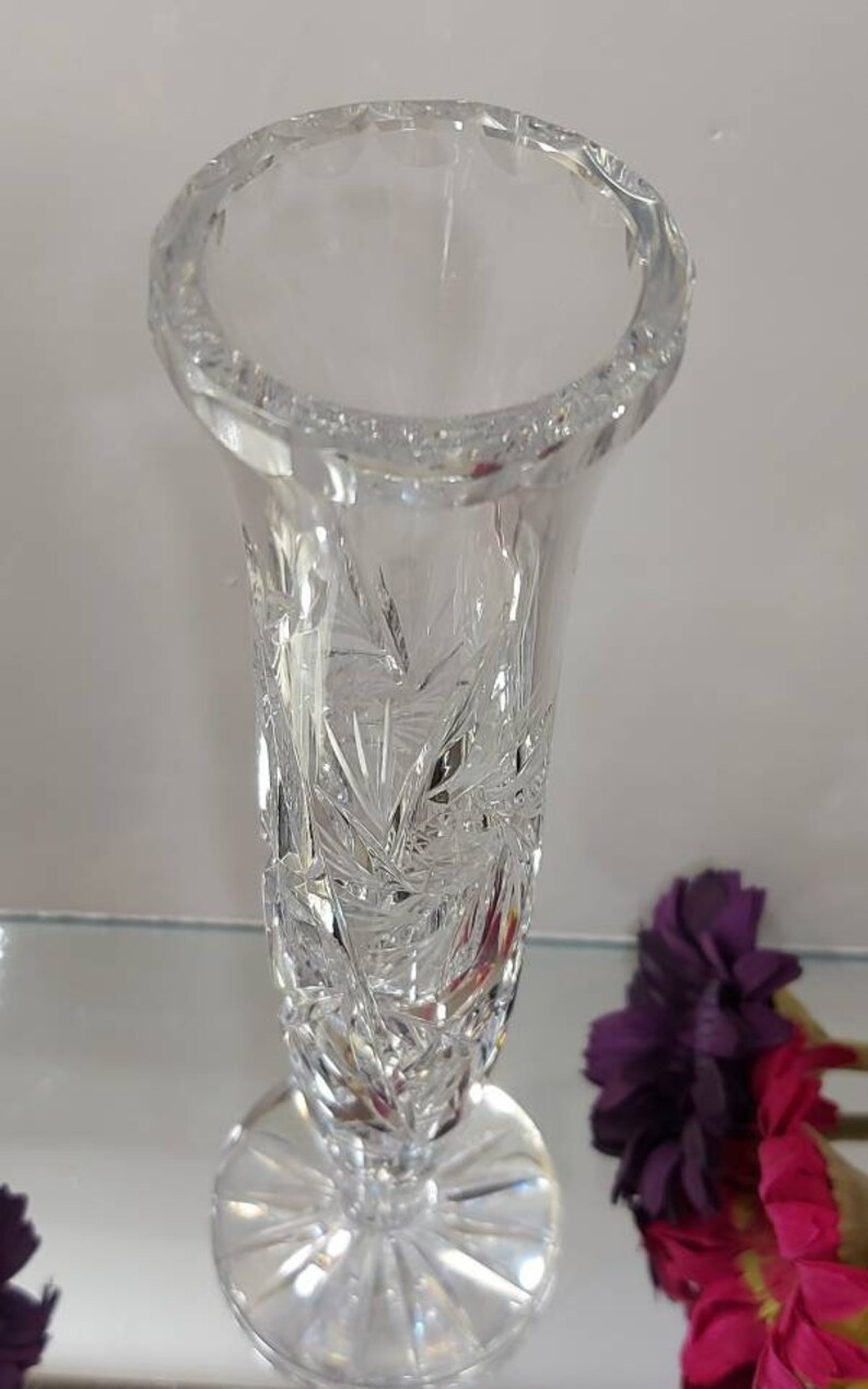 Pinwheel Crystal Vase Cut Crystal Glass Sparkling Home Decor Vintage Bud Vase
