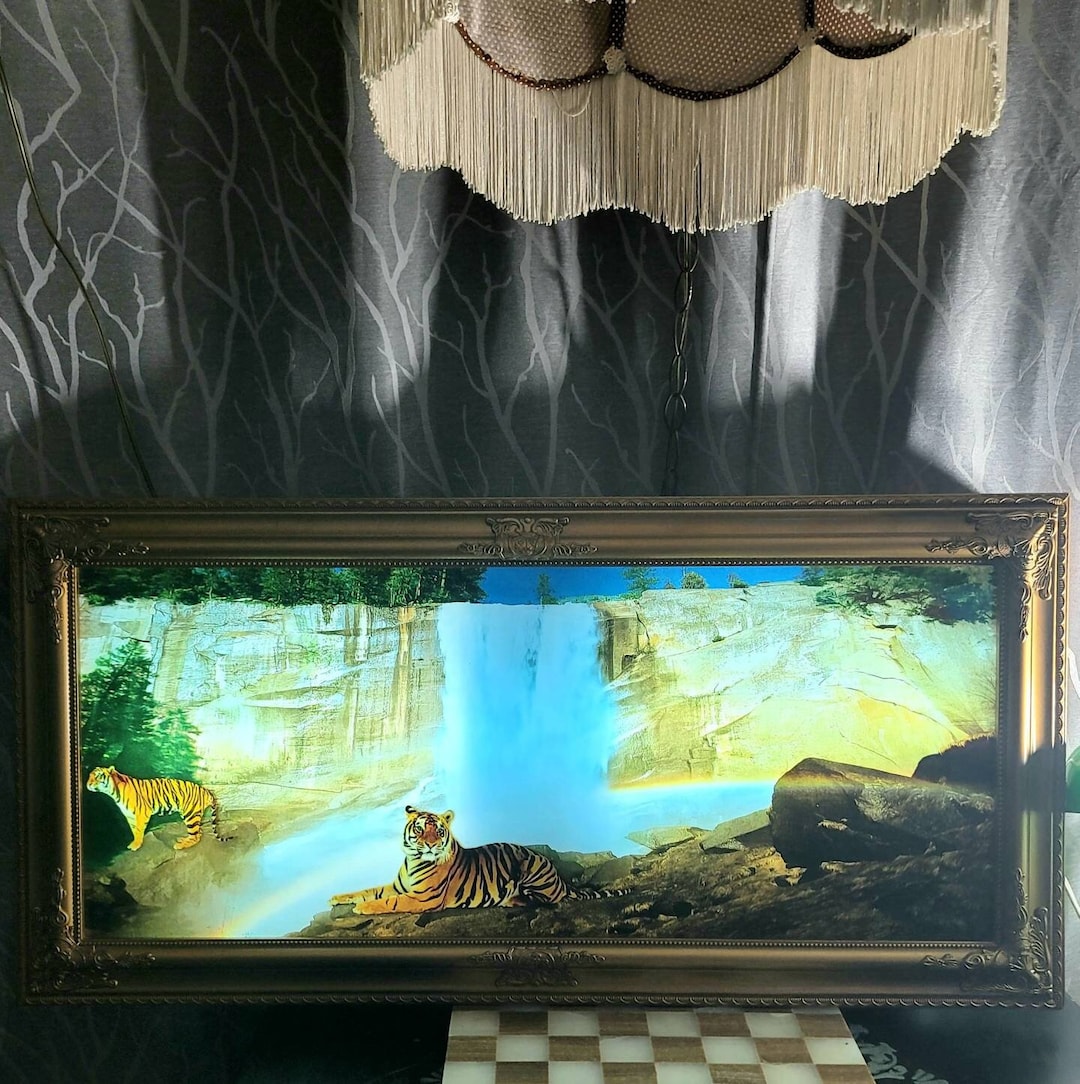 Motion&sound Wall Hanging,motion Picture Waterfall, Tiger, Vintage 70s