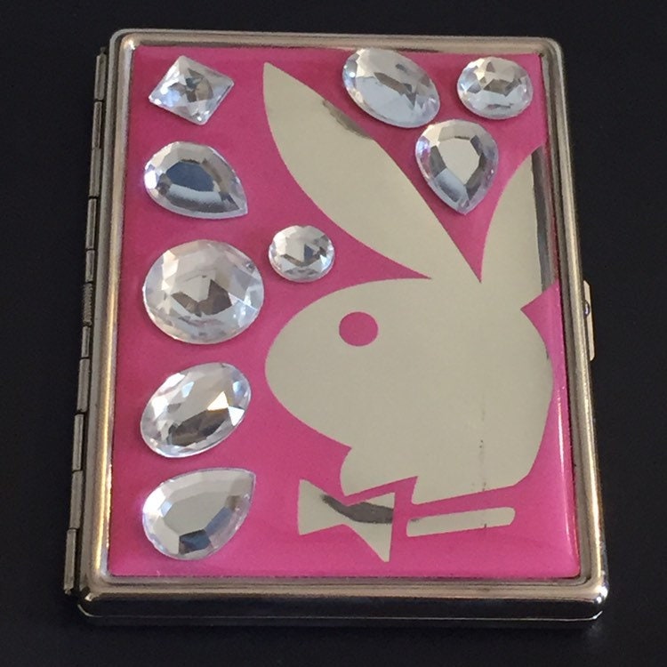 Playboy, Vintage Card Case, Cigarette Holder, Pink, Bunny, Rhinestone,  Mirror, Made in China