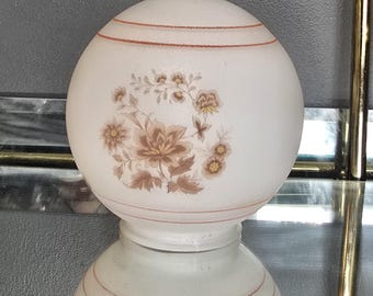 Milk Glass Shade, Vintage, Globe Shade, Brown Floral Motifs, Flush Mount, Replacement Shade, Lamp Parts,