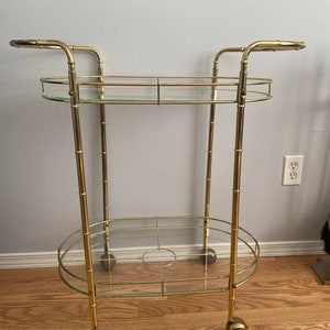 Messing barwagen, messing glas, trolley, Hollywood, Regency, barwagen op wielen, vintage, messing trolley, MCM, servies, tafelen en serveren