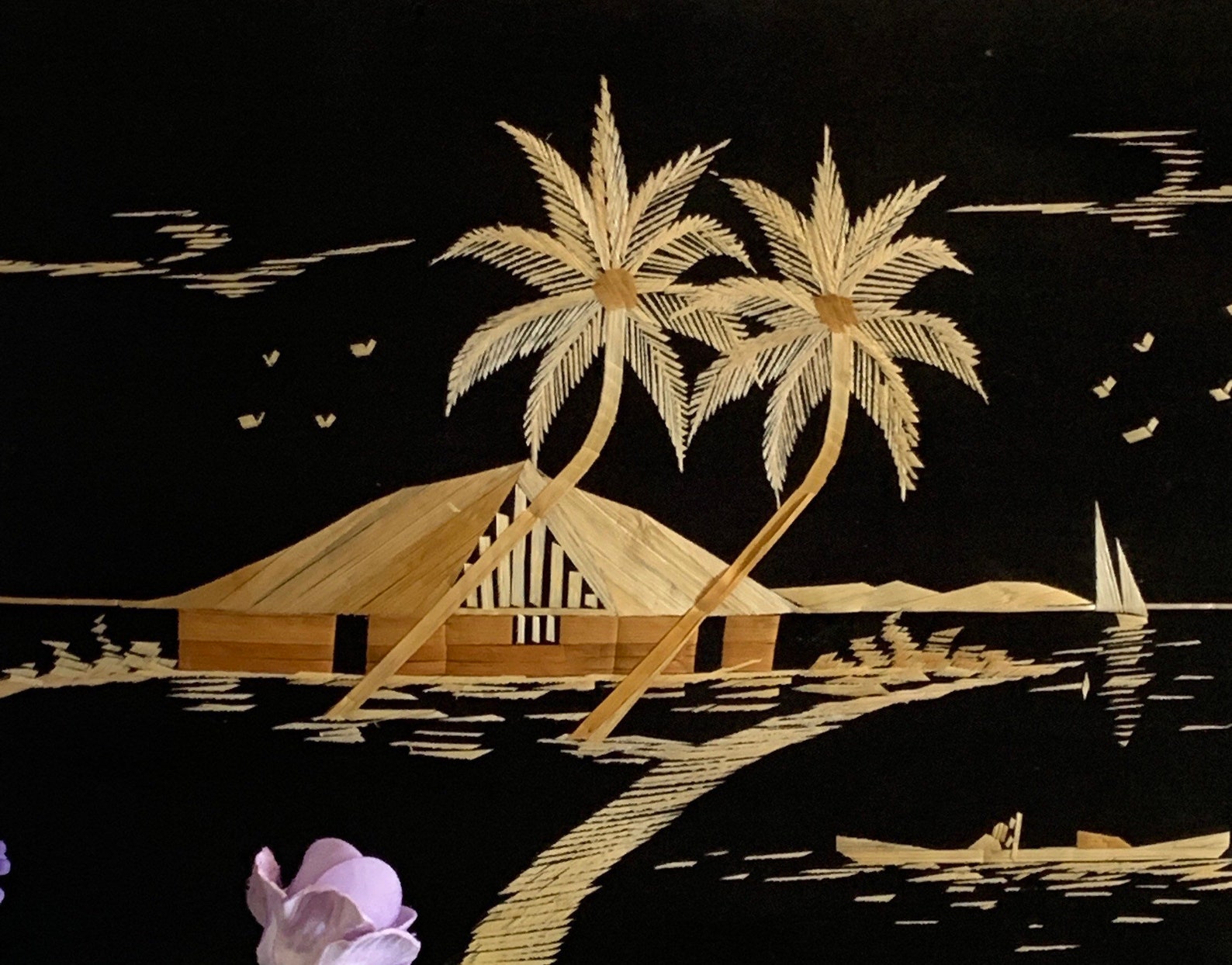 Genuine Rice Straw Art Vintage Leaf Art Asian Oriental Etsy