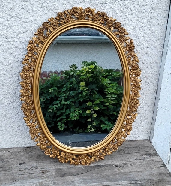 Vintage Wall Mirror Gold Ornate Rose Border Oval Denmark Vintage Wall Mirror Gold Ornate, Rose Gold Shabby Chic Mirror