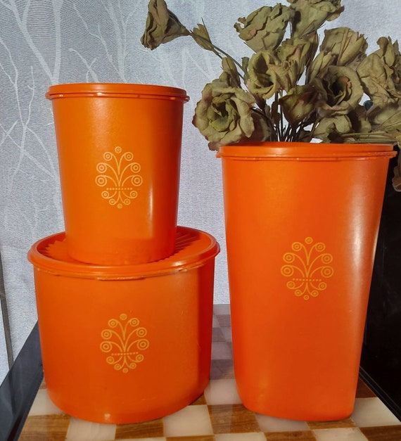 Harvest Orange Mid Mod Tupperware Canister Set -   Tupperware canisters,  Tupperware, Vintage tupperware