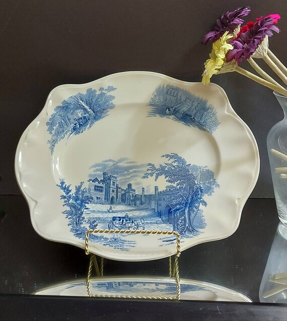 Vintage Johnson Bros. Haddon Hall Porcelain Dinner Plate in Blue
