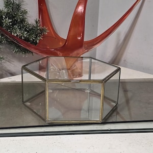 Vintage Brass and Glass Curio Cabinet, Miniatures, Trinket Display Case, Wall Mounted, Three Shelf, Glass Door,