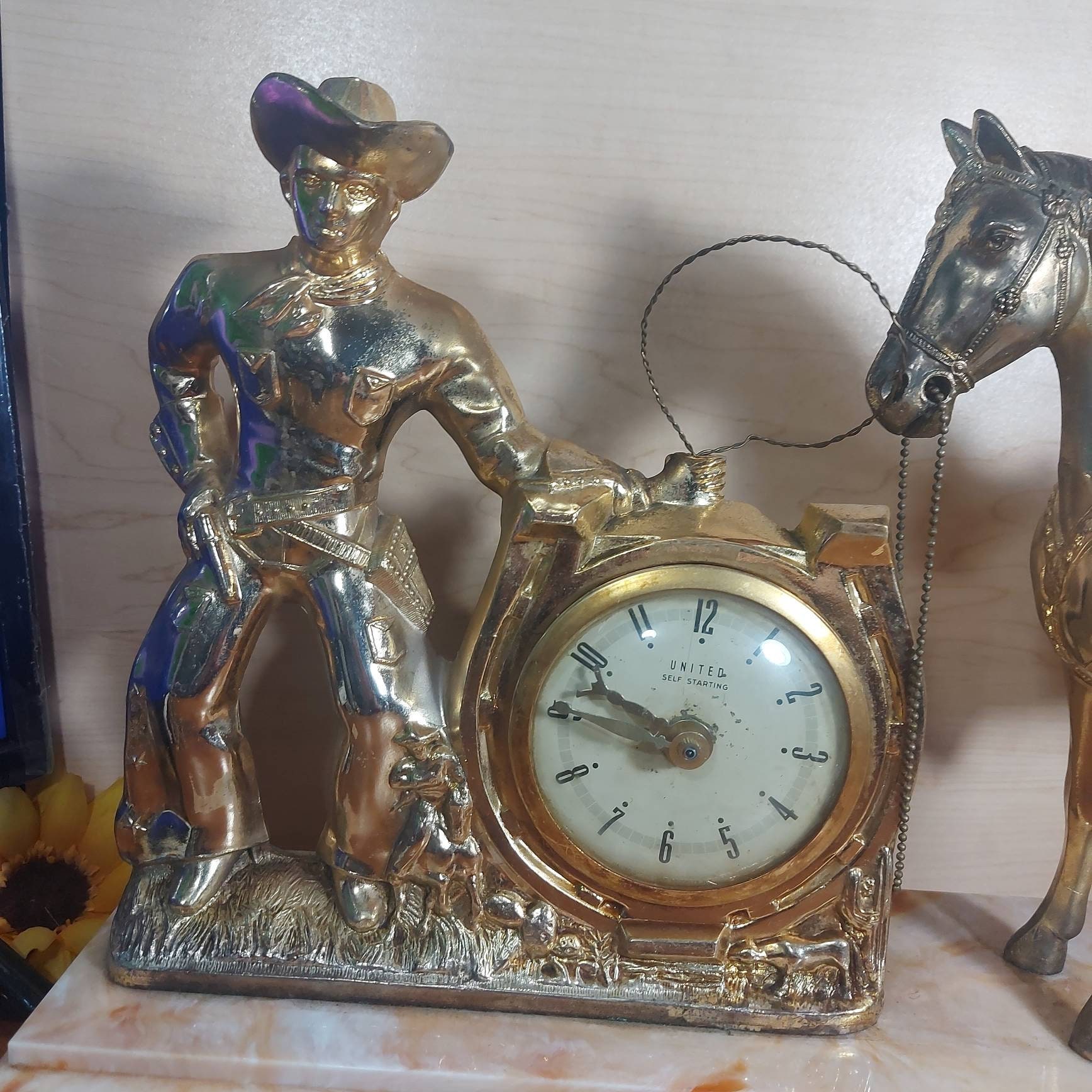 Roy Rogers & Trigger United Self Starting Clock MCM Mantle Etsy