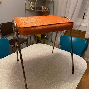 Stacking Stool, Vintage Stool, Floral, Retro, Orange, Vinyl, Cushion, Kitchen Furniture, Chair, Seating, Kitchen Decor,