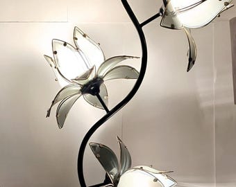 美品　カポディモンテ　シルクシェード　ライト イタリア製カポディモンテ磁器ランプ、アンティーク、シルク