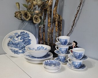Wedgewood China, Country Side, Midcentury China, Vintage, Plate, Bowl, Teacup and Saucer, Gravy, Casserole, sugar, Creamer, Butter Dish