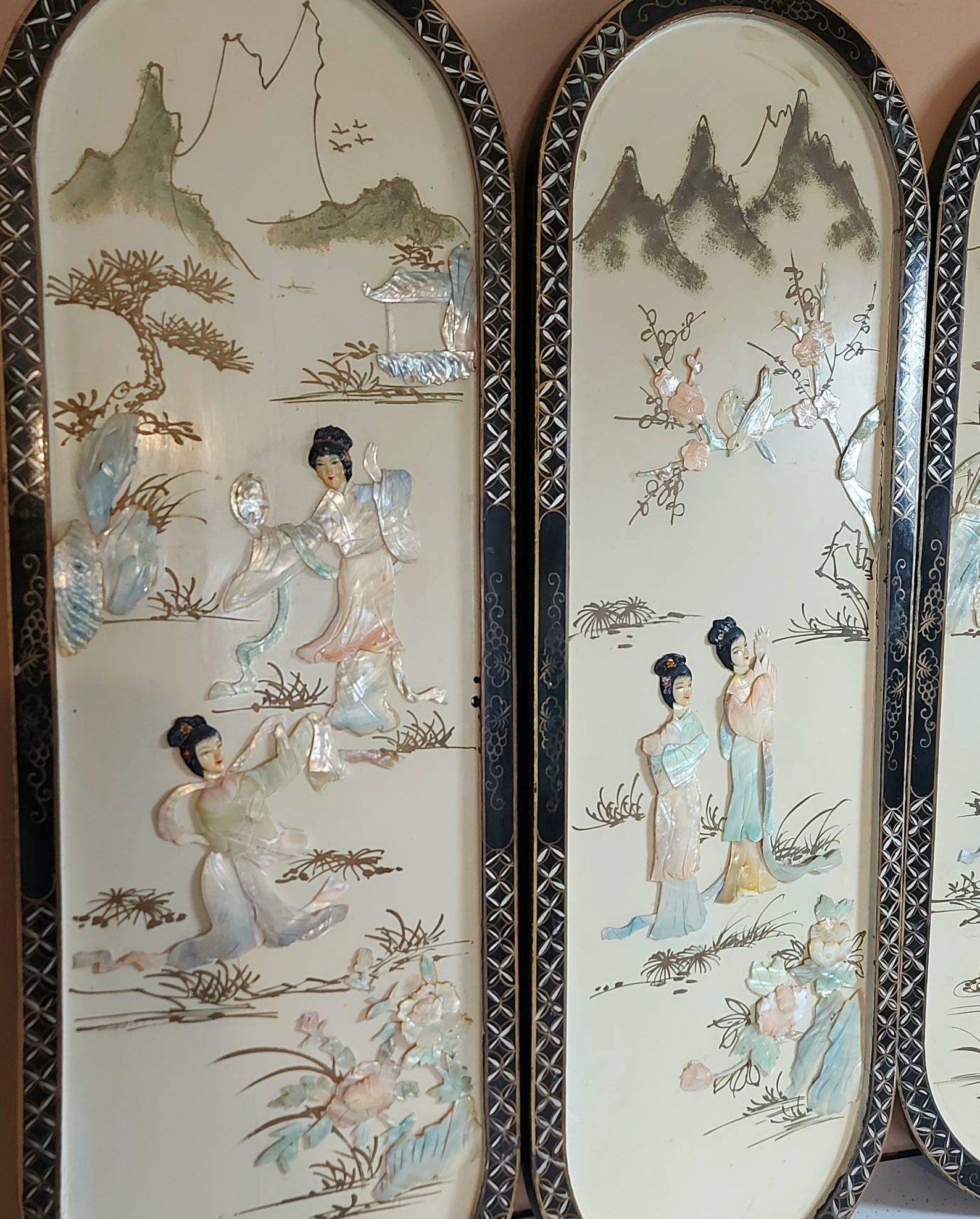 Set Panel Wall Hangings 4pcs Oriental Shell Art White Etsy