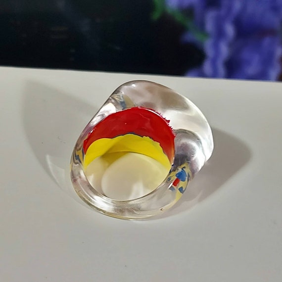 thumbnail image 2 of Retro 80's Style Clear Chunky Plastic Ring - Transparent Wide Band, Small To Medium Size 2 of 3