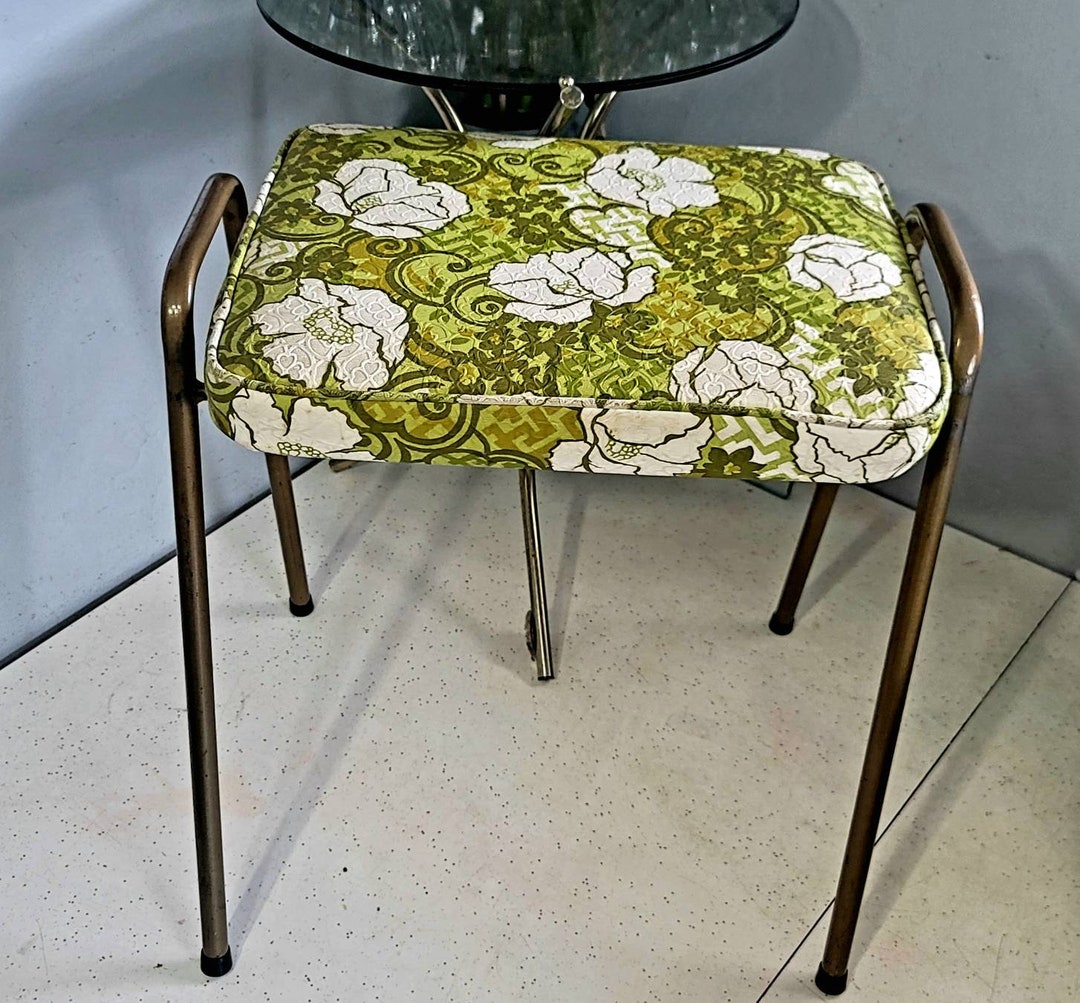 Stacking Stool, Vintage Stool, Retro, Green, Floral Print Stools, Vinyl ...