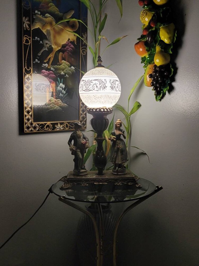 Victorian Table Lamp Globe Shade Solid Brass France Bisque Etsy Canada