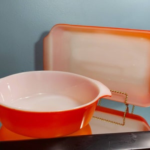 Anchor Hocking Set, Vintage Fire King, Tangerine Orange Ovenware, Fire King Casserole, Anchor Hocking Milk Glass Bowl