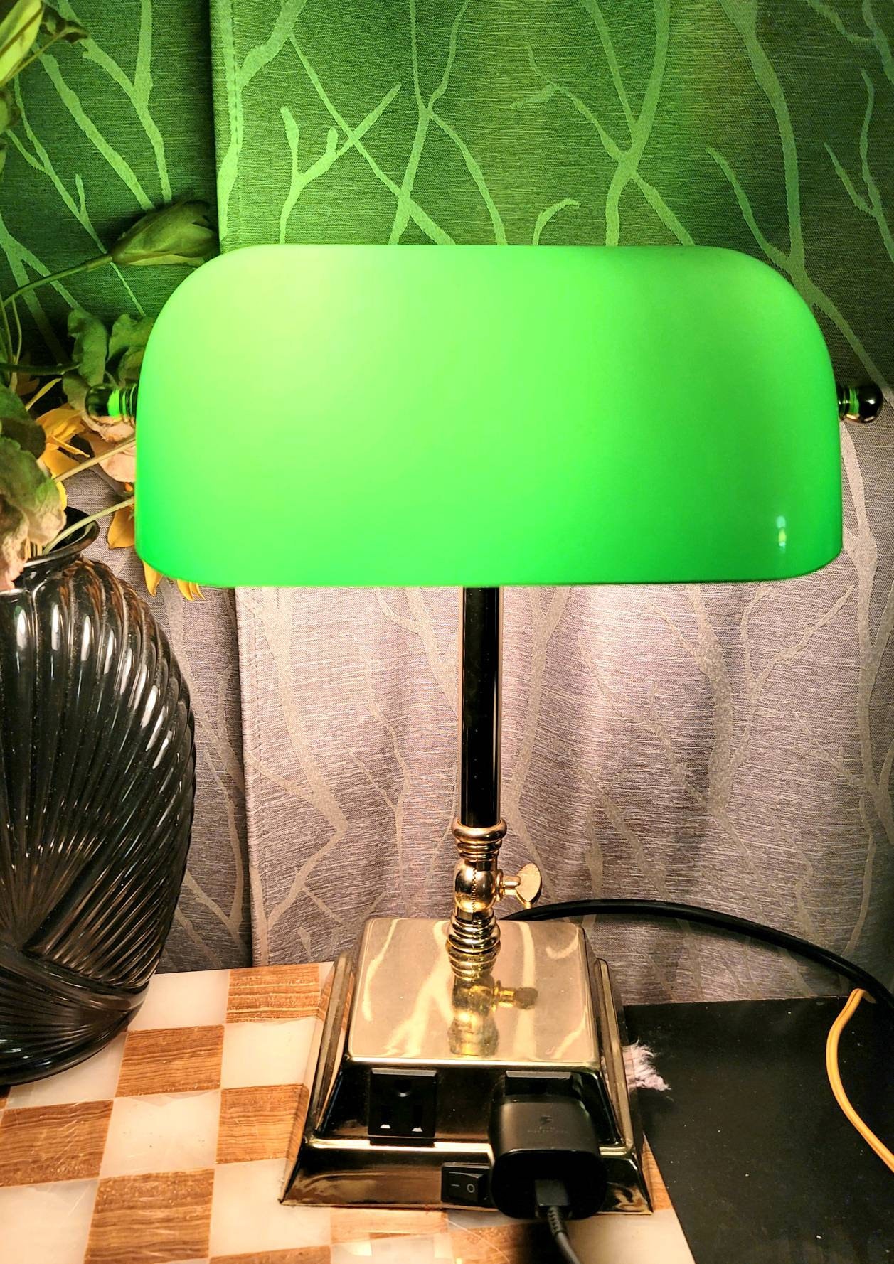 Bankers Lamp, Brass and Green Glass, Piano Lamp, Desk Lamp