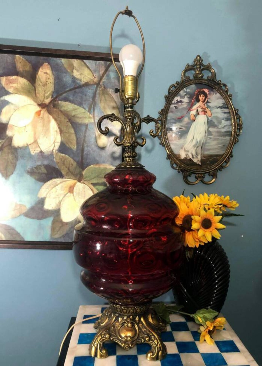 SOLD EF&EF Bubble Glass Table Lamp Large Vintage 70s Ruby Etsy