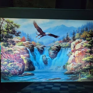Motion&Sound Wall Hanging,Motion Picture Waterfall, Eagle, Vintage 70s, Motion Picture, Mirrored Wall Hanging, Large Mirror Picture, Nature