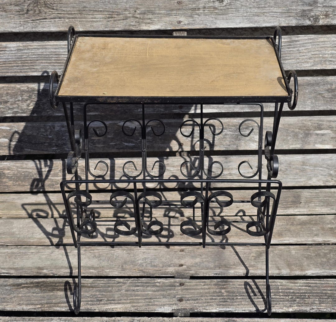 Iron Table Magazine Rack Vintage Wrought Iron Table With Magazine Rack, End Table, Side Table ...