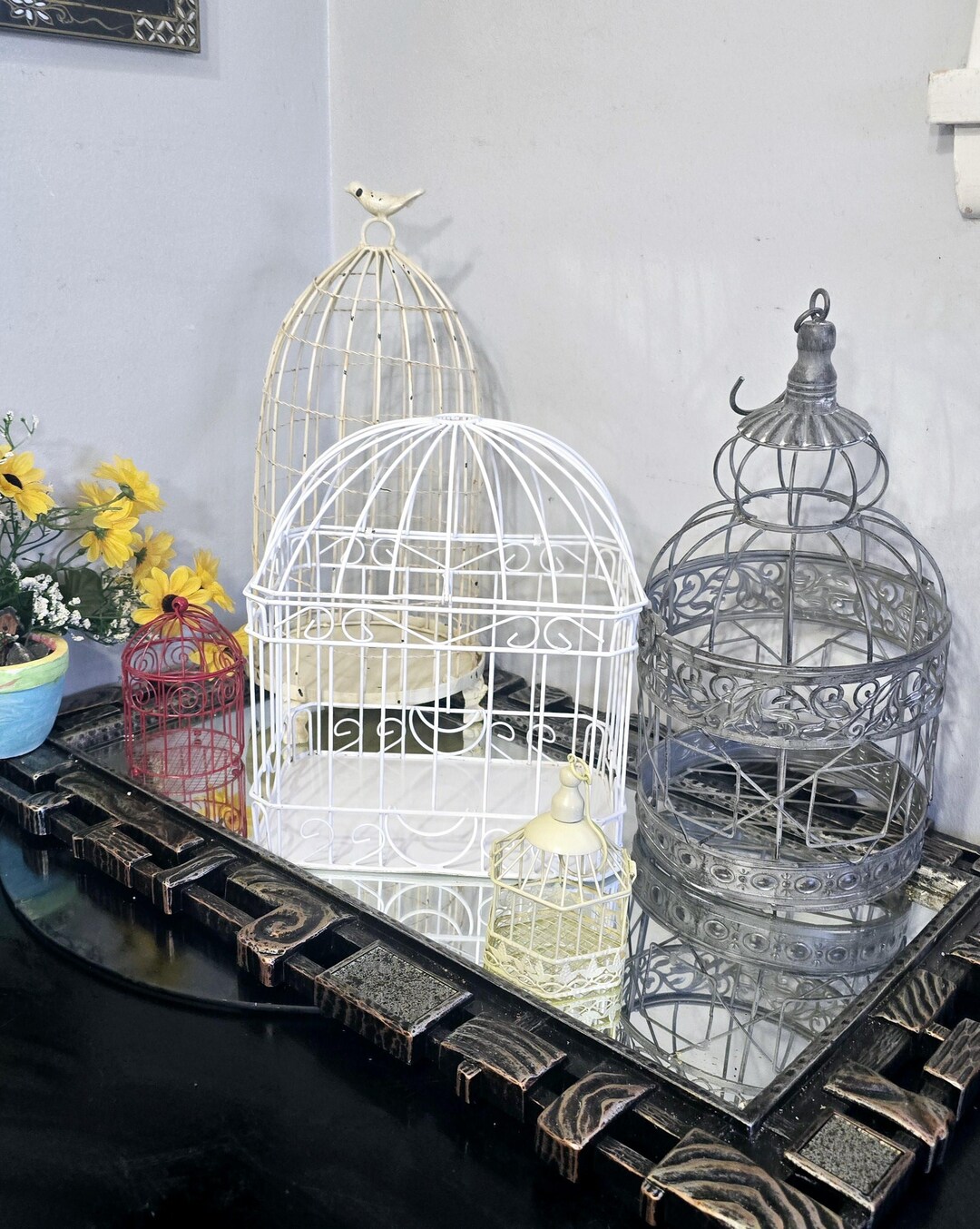 Vintage Bird Cage, Metal Wire Bird House, Hanging Bird Cage, Plant ...
