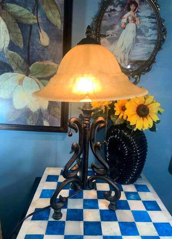 Zonder computer Poëzie Gietijzeren lamp vintage sierlijke tafellamp glazen - Etsy België