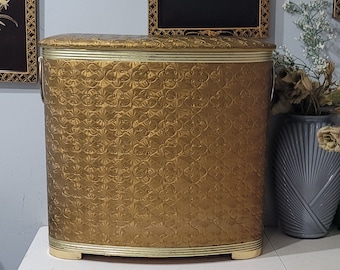 Laundry Hamper, Clothes Hamper, Vintage 60s, Gold Vinyl, Metal, Home Decor, Storage&Organization, Home Decor, Gold Hamper