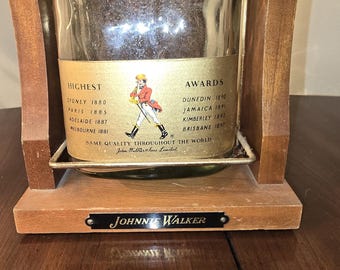 Johnnie Walker, Vintage, Glass Bottle With Wood Swing Stand, 19