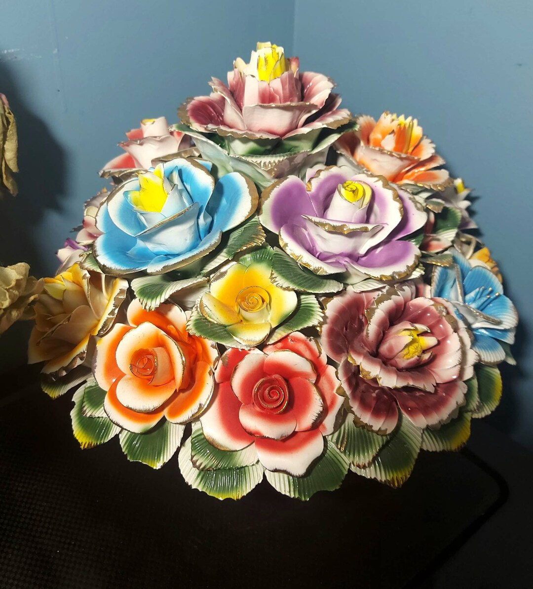 Capodimonte Flower Decor, Signed, Flower Basket, Capodimonte