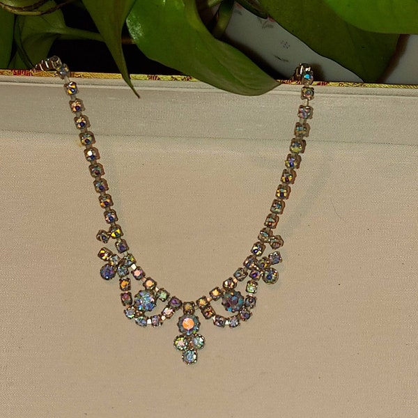 Antique Rhinestone Necklace, Vintage, stylish, Choker, Aurora Borealis, Midcentury, Diamante, Women's Jewelry, Gifts for Her,