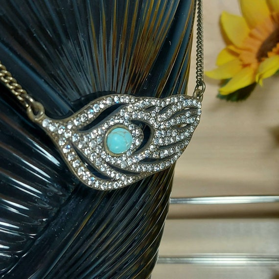 Diamante Pendant, Turquoise Stone, Feather, Silve… - image 5